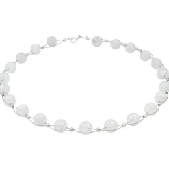 Halskette Collier Kugel-Kette aus Bergkristall mit Crack-Struktur weiß, 48cm
