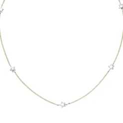 Halskette Collier Sterne 375 Gelbgold & Weißgold Rundankerkette 38-43cm bicolor