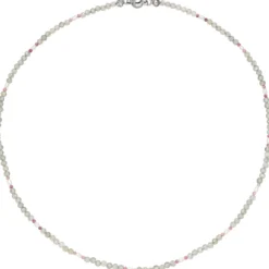 Halskette Kette aus Labradorit und Turmalin 43cm Edelsteinkette hallgrau-rosa