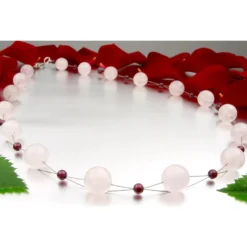 Halskette Kette Collier aus Rosenquarz & Granat & 925 Silber rose weinrot