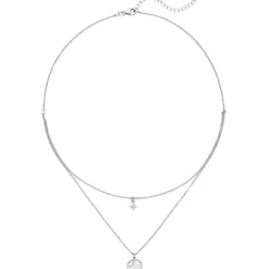 Halskette mit 2 Anhänger Blume 925 Silber 5 Zirkonia 44cm Collier 2-reihig