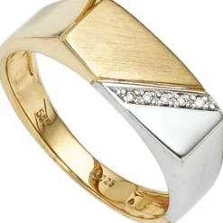Herrenring Ring mit 5 Diamanten 0.02Ct Brillanten 585 Gold Gelbgold Weißgold