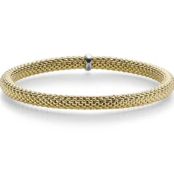 Himbeer-Armband Armreif Armschmuck elastisch 5mm 585 Gold Gelbgold für Damen