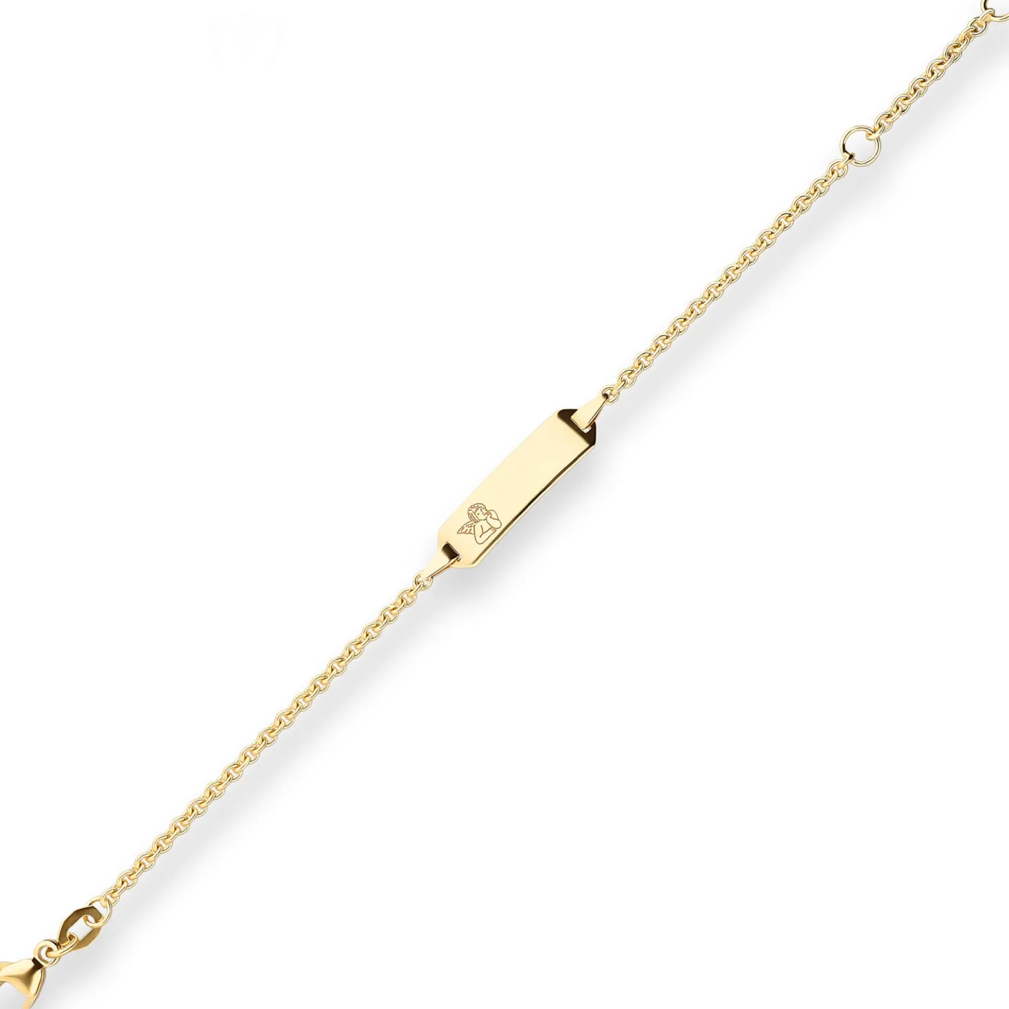Id-Armband Rund-Ankerkette Schildband, Engel aus 750 Gold Gelbgold 14cm