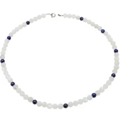 Kette aus echtem Mondstein & Lapis-Lazuli & 925 Silber Edelsteinkette für Damen