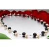 Kette Collier aus echten Perlen & Onyx, rose schwarz, für Damen