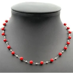Kette Collier aus echter Koralle rot Korallenkette Halskette Halscollier Damen