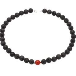 Kette Collier aus Lava & Schaumkoralle, schwarz-rot, 925 Silber