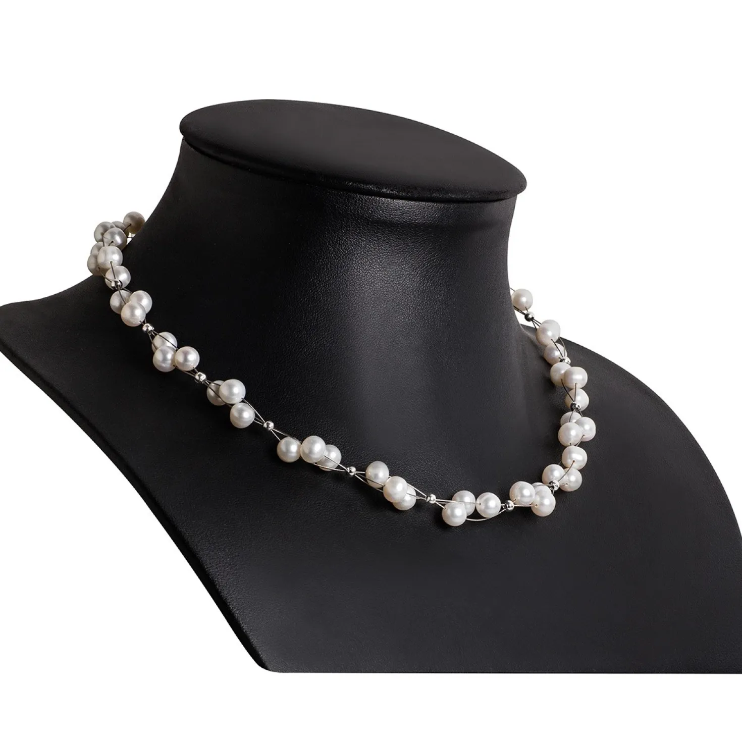 Kette Collier aus Süßwasser Perlen, 3-reihig, creme-weiß, Perlenkette
