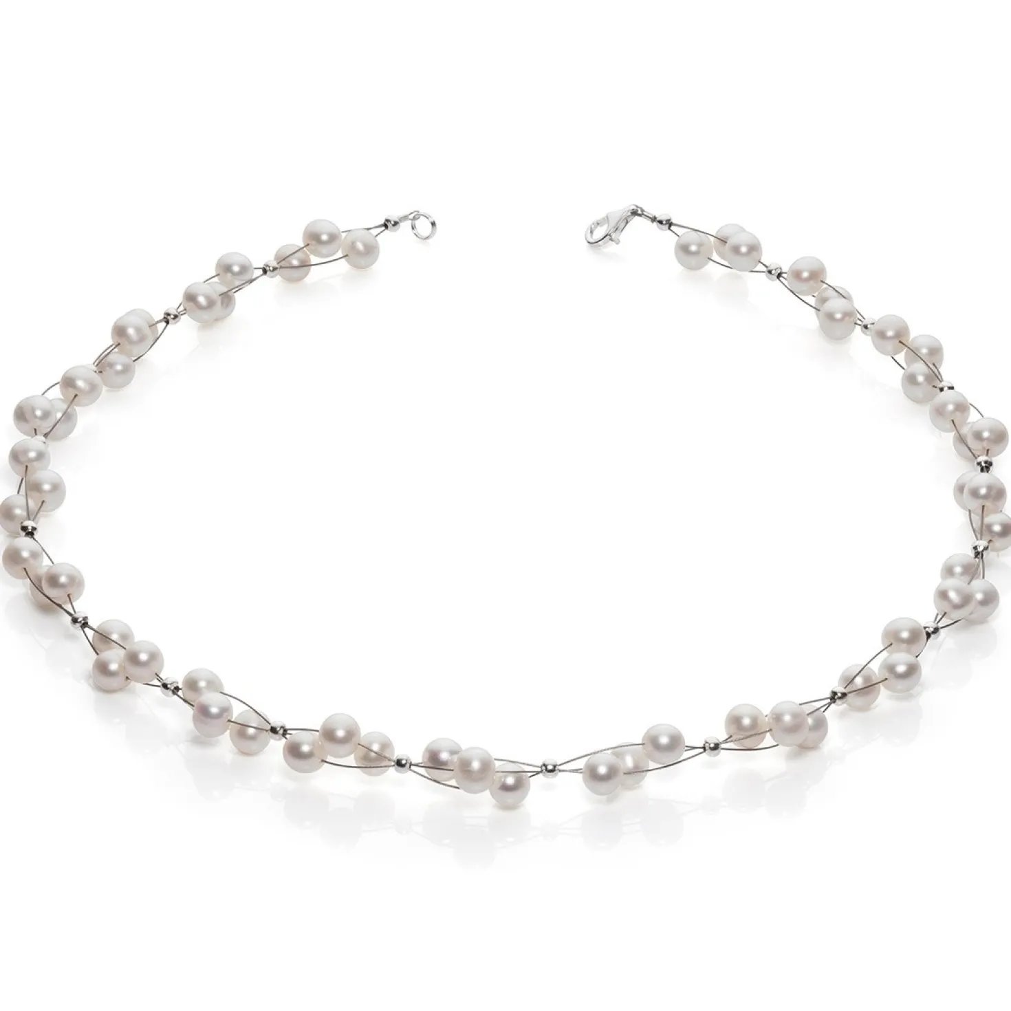 Kette Collier aus Süßwasser Perlen, 3-reihig, creme-weiß, Perlenkette