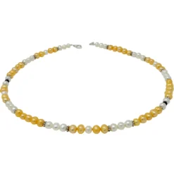 Kette Collier aus Süßwasser Perlen Multicolor aprikose creme-weiß schwarz 49cm