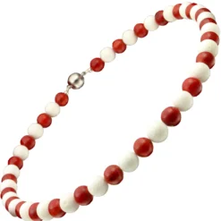 Kette Collier aus weißen & roten Korallen Magnet Korallenkette Halskette Damen