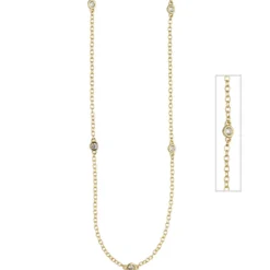 Kette Collier Halskette aus 925 Silber vergoldet mit 7 Zirkonia weiß 42-47cm
