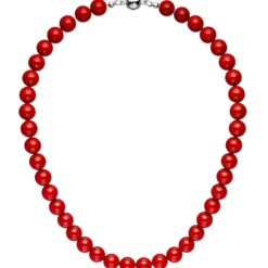 Kette Collier Halskette Kugelkette aus Muschelkern-Perlen rot Perlenkette 45cm