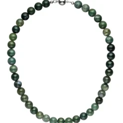 Kette Collier Halskette Kugelkette aus Moosachat Halsschmuck Edelsteinkette 45cm