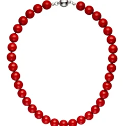 Kette Collier Halskette Kugelkette aus Muschelkern Perlen rot Perlenkette 45cm