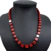 Kette Collier Koralle Würfel & Onyx & 925 Silber rot-braun schwarz Designerkette