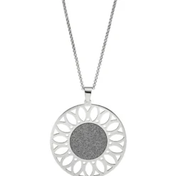 Kette Collier mit Anhänger in Form einer Sonnenblume, rund, Edelstahl 80cm