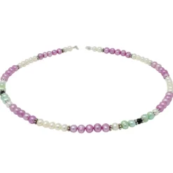 Kette Collier Süßwasser Perlen Multicolor pink hellgrün creme-weiß schwarz 48cm