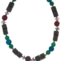 Kette Halskette Collier Multicolor mit Lava Achat Hämatin, 48cm, Damen