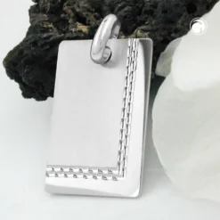 Ketten-Anhänger 30x20mm Gravurplatte mit Muster am Rand rechteckig 925 Silber