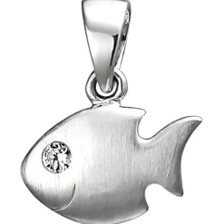 Kinder Anhänger 10,6x9,1mm Fisch aus 925 Silber mattiert mit weißem Zirkonia