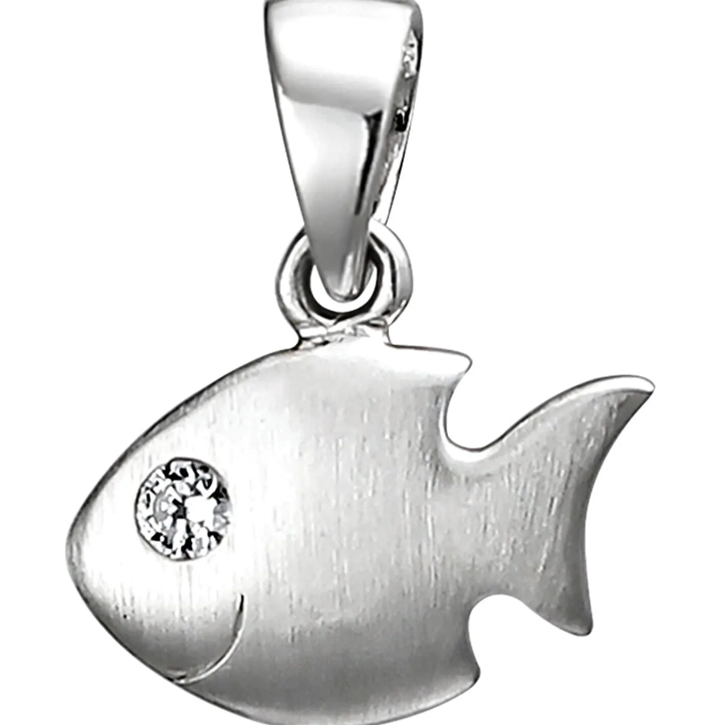 Kinder Anhänger 10,6x9,1mm Fisch aus 925 Silber mattiert mit weißem Zirkonia