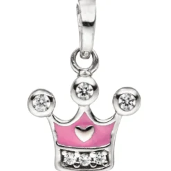 Kinder Anhänger 9,7x10,8mm Krone rosa mit Zirkonia an Spitzen 925 Silber