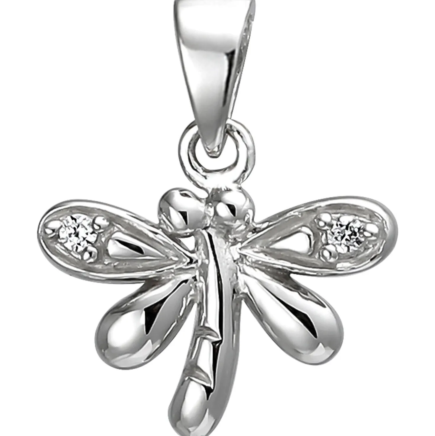 Kinder Anhänger 12,5x11,6mm Libelle aus 925 Silber mit 2 Zirkonia rhodiniert