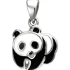 Kinder Anhänger 10,5x12,2mm Panda aus 925 Silber mit Lackeinlage schwarz/weiß