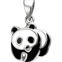 Kinder Anhänger 10,5x12,2mm Panda aus 925 Silber mit Lackeinlage schwarz/weiß
