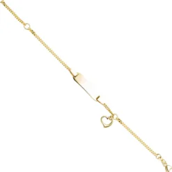 Kinder Armband Gravurplatte Schildband mit Herz Herzchen, 333 Gelbgold, 12-14cm