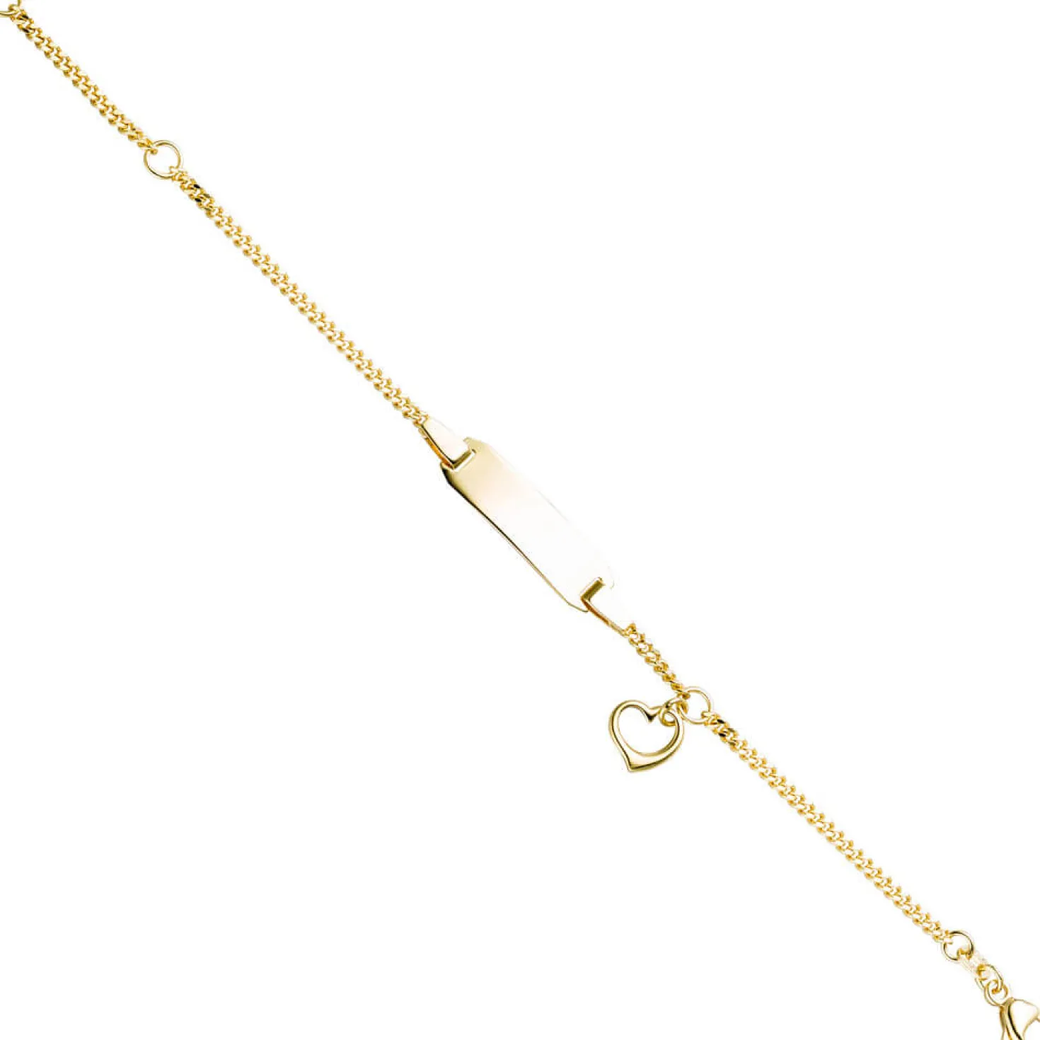 Kinder Armband Gravurplatte Schildband mit Herz Herzchen, 333 Gelbgold, 12-14cm