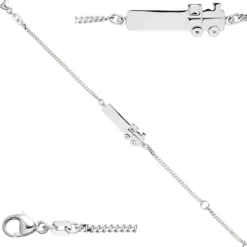Kinder Armband Gravurplatte Schildband, Lokomotive Dampflok, 925 Silber, 12-14cm