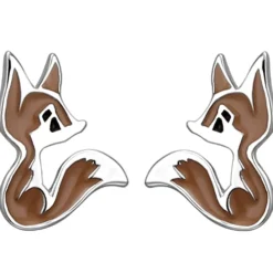 Kinder Ohrstecker Fuchs Füchse aus 925 Silber Lackeinlage braun/schwarz Ohrringe