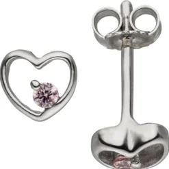 Kinder Ohrstecker Herzen 5,5x6mm 2 Zirkonia pink 925 Silber Ohrringe Ohrschmuck