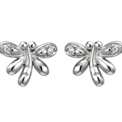Kinder Ohrstecker Libelle aus 925 Silber mit 4 Zirkonia Ohrschmuck rhodiniert