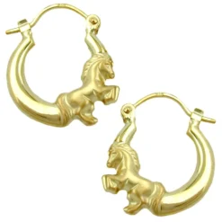 Kinderschmuck Ohrringe Kreolen Pferd 375 Gold Echtgold NEU Ohrschmuck