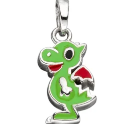 Kinder Schmuck-Set kleiner Drache aus 925 Silber grün lackiert mit Kette 38cm