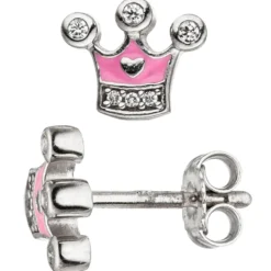 Kinder Schmuck-Set Krone pink rosa 925 Silber Zirkonia mit Kette 38cm