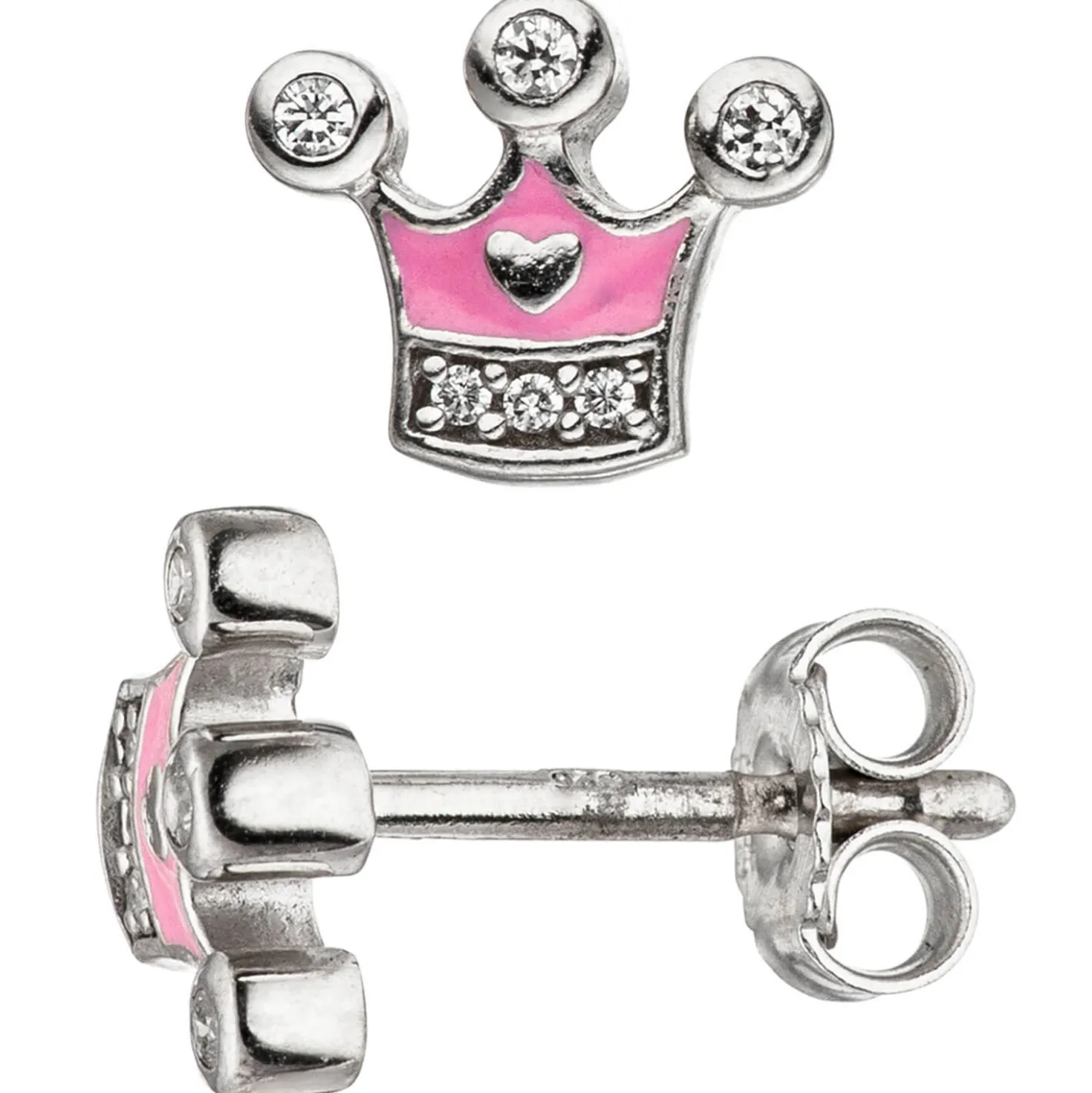 Kinder Schmuck-Set Krone pink rosa 925 Silber Zirkonia mit Kette 38cm
