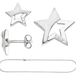 Kinder Schmuck-Set Stern 925 Silber mit Zirkonia Ohrstecker Anhänger Kette 42cm
