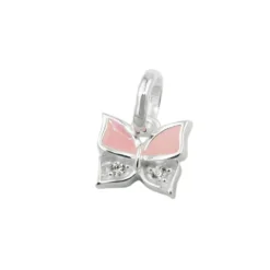 Kleiner Anhänger Schmetterling 7x8mm rosa lackiert Zirkonia 925 Silber Kinder