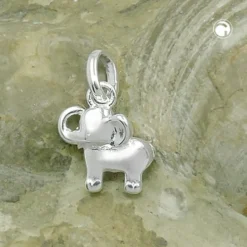 Kleiner Anhänger 8x9mm Elefant vollplastisch aus 925 Silber glänzend Kinder