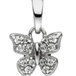 Kleiner Anhänger 9x8,6mm Schmetterling mit weißen Zirkonia 925 Silber Kinder