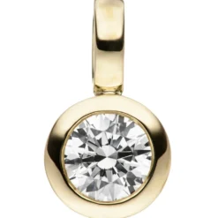 Kleiner Solitär Anhänger 7,3x12,7mm rund 333 Gold Gelbgold mit Zirkonia weiß