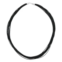Kordelband, 14-reihig, schwarz, Verschluss 925 Silber, Unisex, 45-46cm