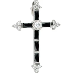 Kreuz - Anhänger 21x30,4mm mit Zirkonia schwarz-weiß 925 Silber Damen