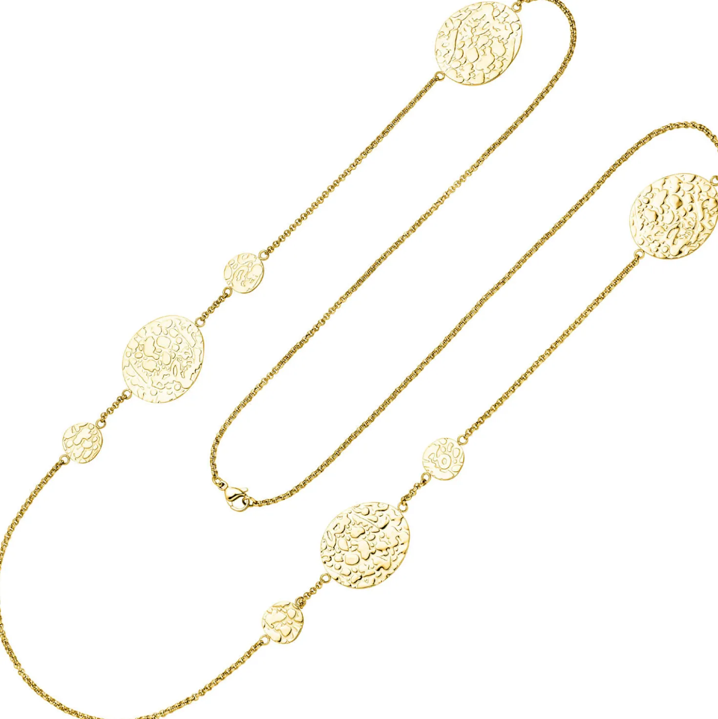 Lange Erbs-Kette Halskette aus Edelstahl gold-farben Anhänger mit Struktur 90cm