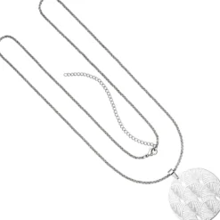 Lange Halskette Collier aus Edelstahl mit Anhänger Gingo-Muster Halsschmuck 80cm